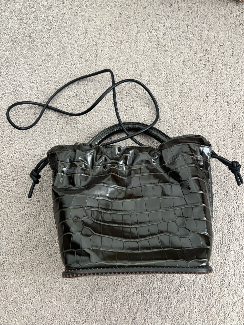Freda Salvador Ruby Bucket Bag in Seaweed Embossed Croc - Picture 2 of 3